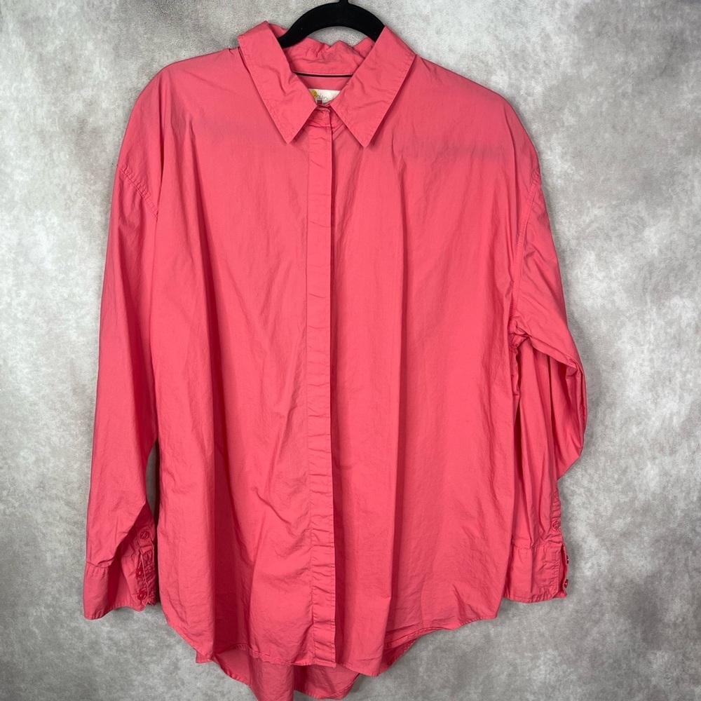 Boden Oversized Relaxed Cotton Button Down Shirt In Coral Women's Size US 8